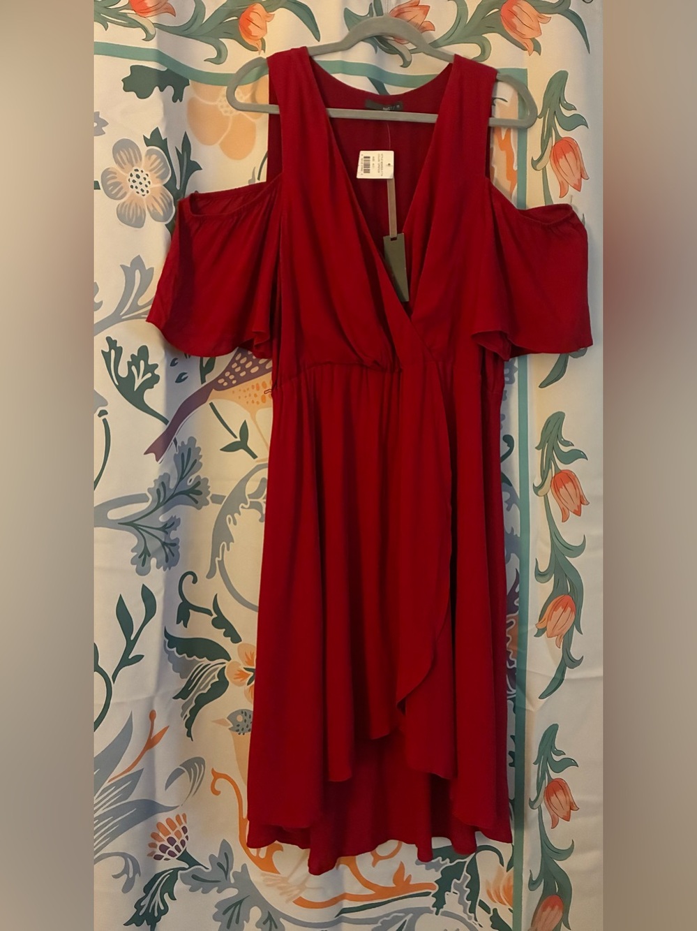 Matty M Red Cold-Shoulder V-Neck High-Low Dress